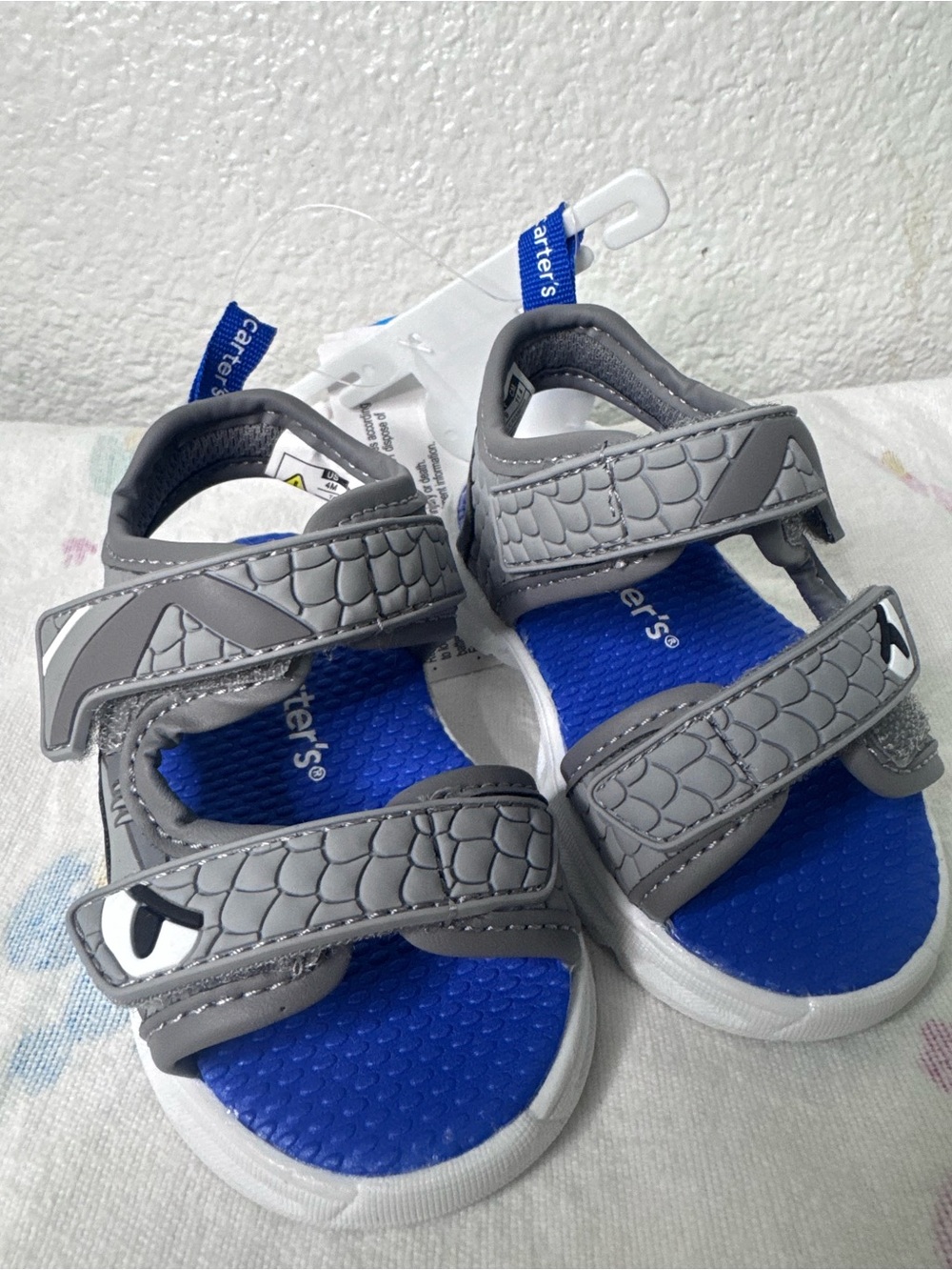 Carter's Gray Sandals with Bright Blue Footbed - Kids Adjustable Straps